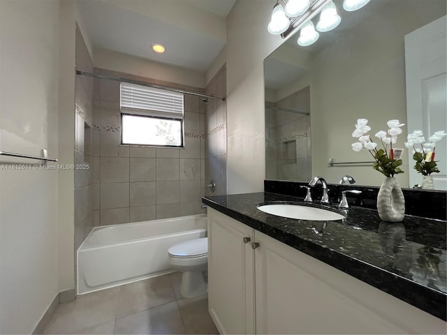 8248 Lost Creek Ln, Delray Beach, FL 33446 - bathroom with shower / bath combination, toilet, vanity, tile patterned floors, and baseboards