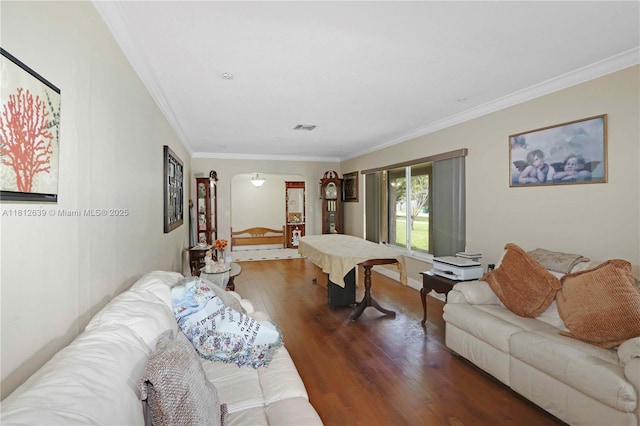 17501 SW 89th Ave, Palmetto Bay, FL 33157 - living area featuring hardwood / wood-style flooring and ornamental molding
