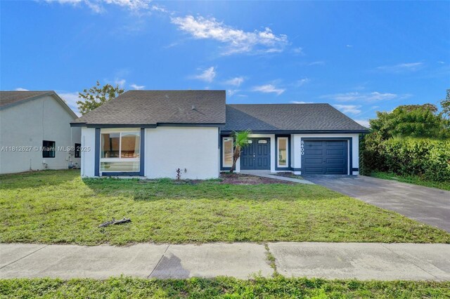 8400 NW 7th St, Pembroke Pines, FL 33024 - view of front of property with concrete driveway, a garage, stucco siding, a front lawn, and a shingled roof