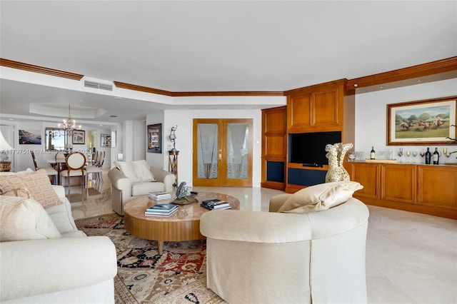 19955 NE 38th Ct Unit 2204, Aventura, FL 33180 - living area with a chandelier, a raised ceiling, and light tile patterned floors