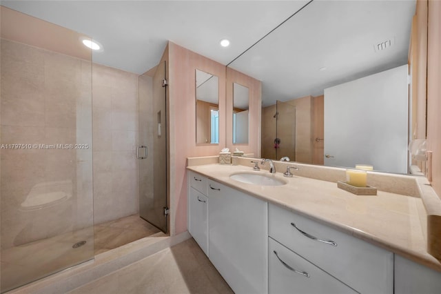 19955 NE 38th Ct Unit 2204, Aventura, FL 33180 - full bathroom with a stall shower, vanity, and recessed lighting