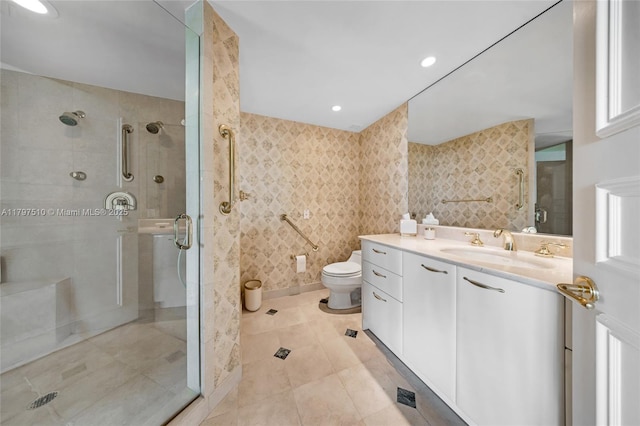 19955 NE 38th Ct Unit 2204, Aventura, FL 33180 - full bath with a shower stall, vanity, toilet, tile patterned flooring, and recessed lighting