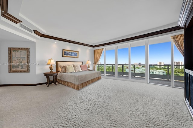 19955 NE 38th Ct Unit 2204, Aventura, FL 33180 - carpeted bedroom with access to outside, baseboards, a raised ceiling, and crown molding
