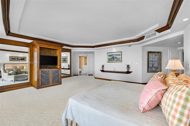 19955 NE 38th Ct Unit 2204, Aventura, FL 33180 - carpeted bedroom featuring a raised ceiling, recessed lighting, and ornamental molding