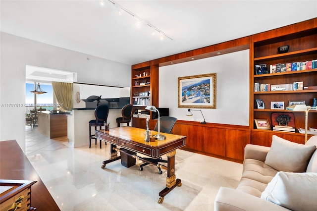 19955 NE 38th Ct Unit 2204, Aventura, FL 33180 - office with rail lighting, built in shelves, and wood walls