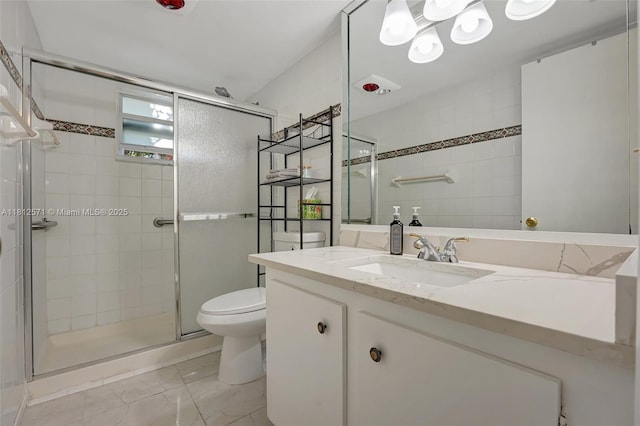 3170 Holiday Springs Blvd Unit 6-209, Margate, FL 33063 - full bathroom with vanity, a shower stall, marble finish flooring, and toilet
