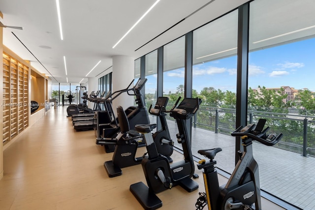 8701 Collins Ave Unit 905, Miami Beach, FL 33154 - exercise room with a wall of windows