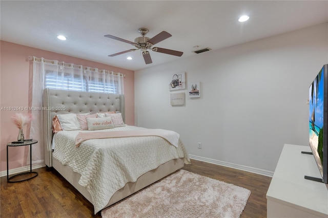 2750 SW 86th Way, Davie, FL 33328 - bedroom with dark wood-type flooring, recessed lighting, baseboards, and ceiling fan