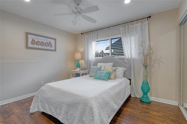 2750 SW 86th Way, Davie, FL 33328 - bedroom with baseboards, wood finished floors, recessed lighting, and ceiling fan