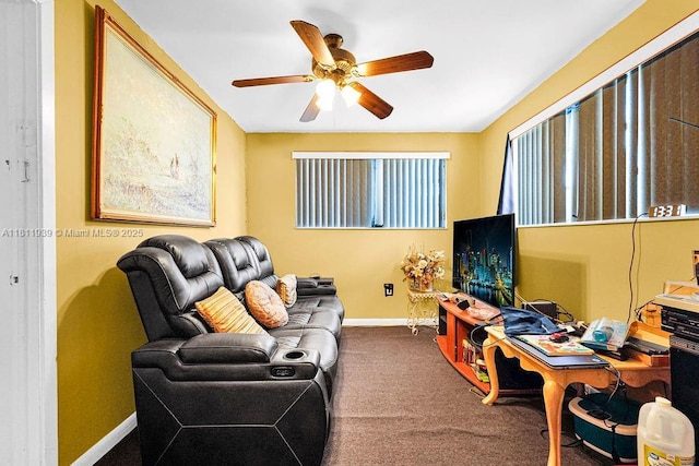 911 E 9th Pl, Hialeah, FL 33010 - living area featuring ceiling fan, baseboards, and carpet floors