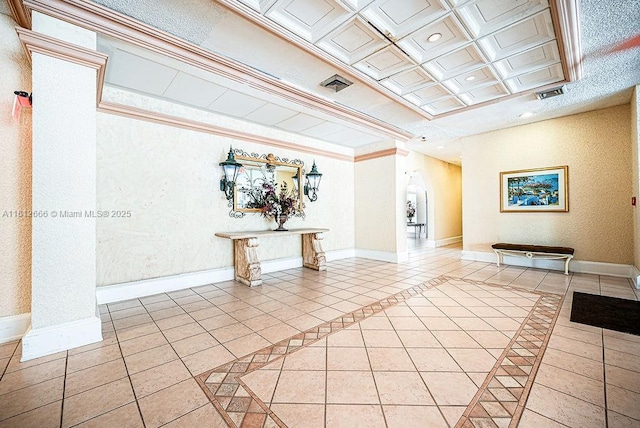 18041 Biscayne Blvd Unit 1201, Aventura, FL 33160 - common area with coffered ceiling, recessed lighting, and ornamental molding