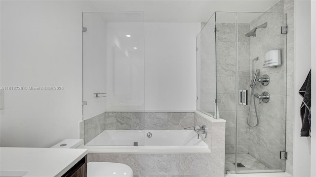 488 NE 18th St Unit 4208, Miami, FL 33132 - bathroom with a garden tub, a stall shower, and vanity