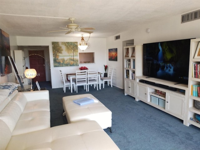 3300 N Palm Aire Dr Unit 706, Pompano Beach, FL 33069 - living area featuring dark carpet and a ceiling fan