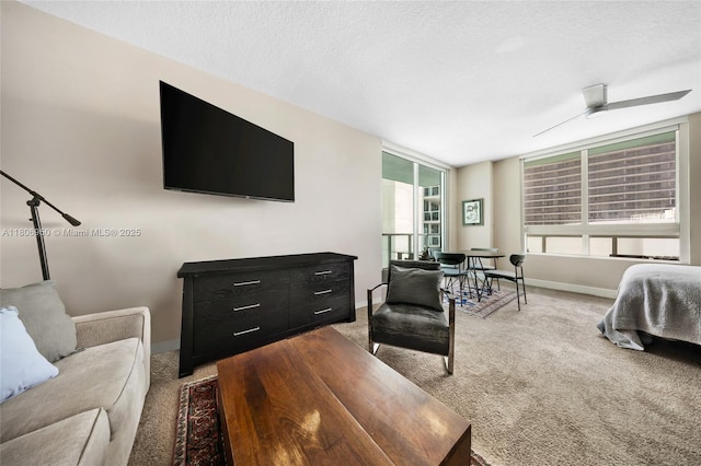 1900 N Bayshore Dr Unit 3605, Miami, FL 33132 - carpeted living room with a textured ceiling and a ceiling fan