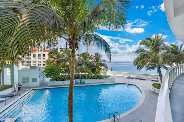 1900 N Bayshore Dr Unit 3605, Miami, FL 33132 - community pool featuring a water view and a patio area