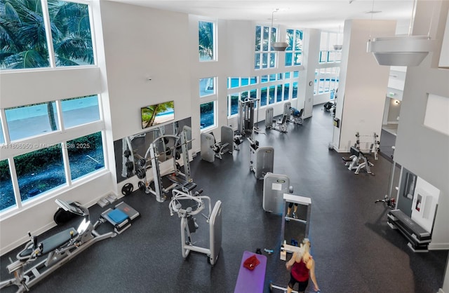 1900 N Bayshore Dr Unit 3605, Miami, FL 33132 - workout area featuring plenty of natural light and a high ceiling