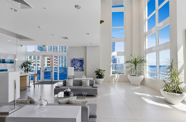 1900 N Bayshore Dr Unit 3605, Miami, FL 33132 - building lobby featuring a high ceiling and recessed lighting