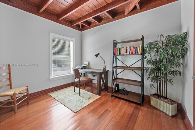 25000 SW 197th Ave, Homestead, FL 33031 - office featuring wooden ceiling with exposed beams, baseboards, and wood finished floors