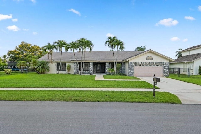 20141 NW 8th St, Pembroke Pines, FL 33029 - ranch-style home featuring concrete driveway, a garage, stone siding, and stucco siding