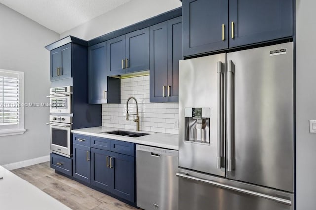 20141 NW 8th St, Pembroke Pines, FL 33029 - kitchen featuring appliances with stainless steel finishes, a sink, and blue cabinets
