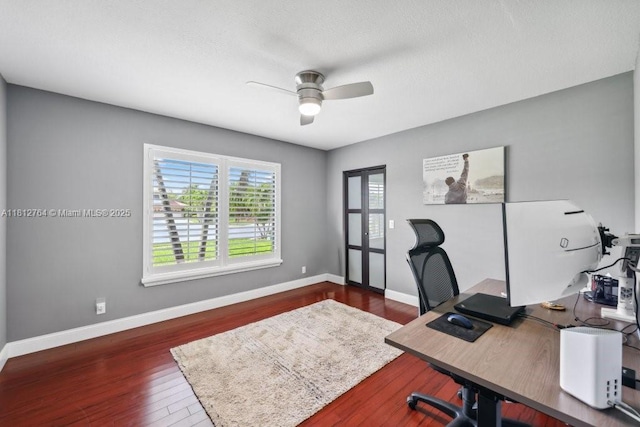 20141 NW 8th St, Pembroke Pines, FL 33029 - office area featuring ceiling fan, baseboards, and wood finished floors
