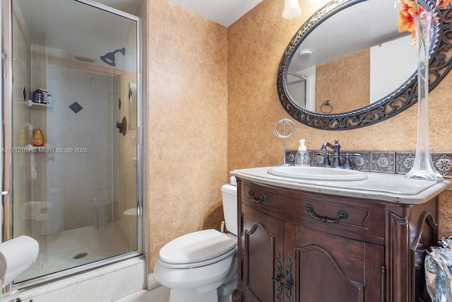 9235 SW 8th St Unit 502, Boca Raton, FL 33428 - full bath with toilet, vanity, a shower stall, and a textured wall