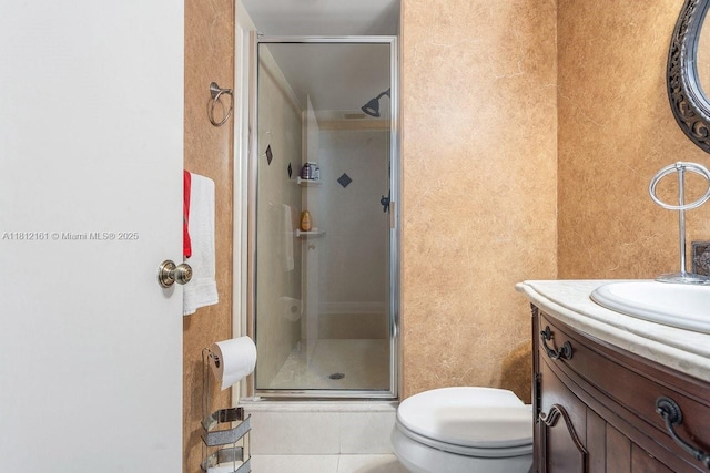 9235 SW 8th St Unit 502, Boca Raton, FL 33428 - bathroom featuring vanity, a shower stall, and toilet