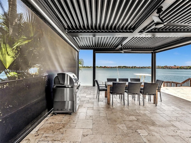 13381 SW 151st Ter, Miami, FL 33186 - view of patio / terrace with grilling area, outdoor dining area, and a water view