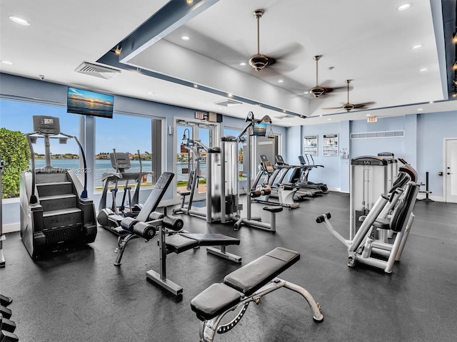 13381 SW 151st Ter, Miami, FL 33186 - gym with a ceiling fan, recessed lighting, and baseboards