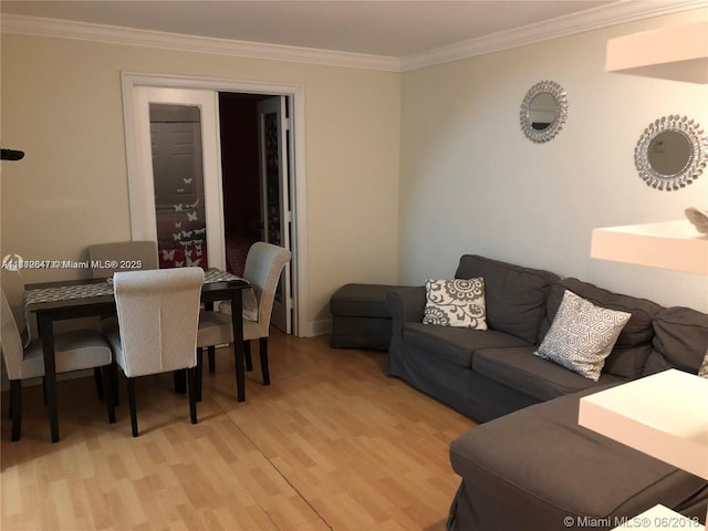 17255 SW 95th Ave Unit D-349, Palmetto Bay, FL 33157 - living room featuring light wood-style flooring and ornamental molding