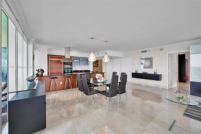 1830 S Ocean Dr Unit 3801, Hallandale Beach, FL 33009 - dining space featuring ornamental molding, marble tiled floors, and plenty of natural light