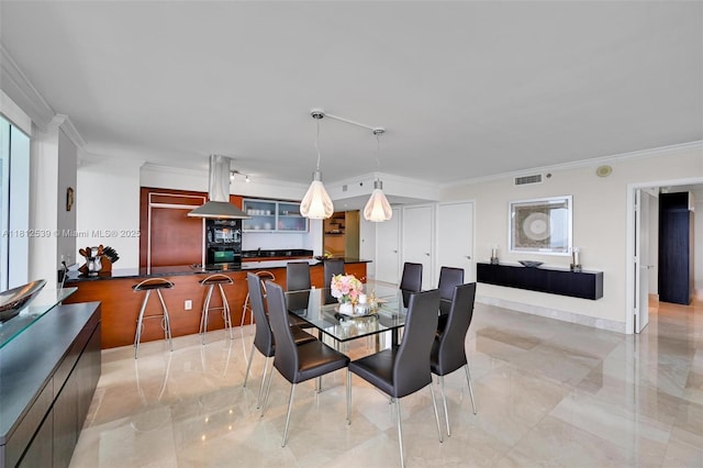 1830 S Ocean Dr Unit 3801, Hallandale Beach, FL 33009 - dining area featuring ornamental molding and light marble finish floors