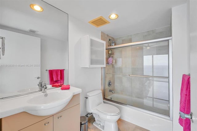 1830 S Ocean Dr Unit 3801, Hallandale Beach, FL 33009 - full bathroom featuring vanity, toilet, bath / shower combo with glass door, recessed lighting, and tile patterned floors