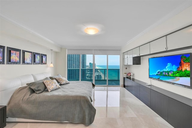 1830 S Ocean Dr Unit 3801, Hallandale Beach, FL 33009 - bedroom with ornamental molding, access to exterior, and light tile patterned floors
