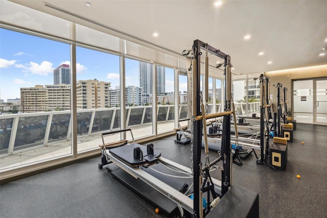 1830 S Ocean Dr Unit 3801, Hallandale Beach, FL 33009 - gym featuring a view of city and recessed lighting