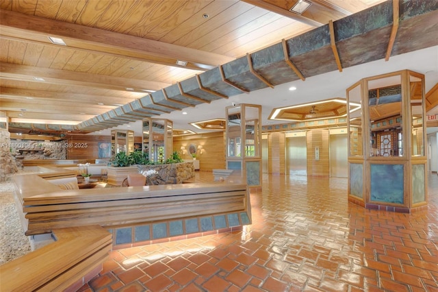 4000 Towerside Ter Unit 1403, Miami, FL 33138 - common area with recessed lighting and wood ceiling with exposed beams