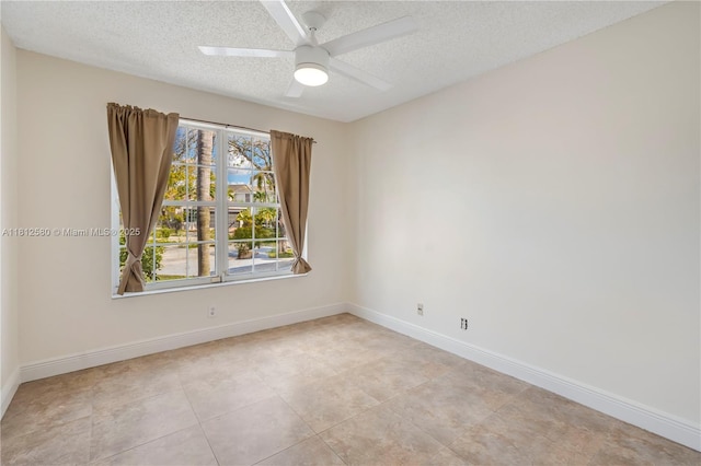 17368 SW 22nd Ct, Miramar, FL 33029 - unfurnished room featuring a textured ceiling, baseboards, a ceiling fan, and light tile patterned floors