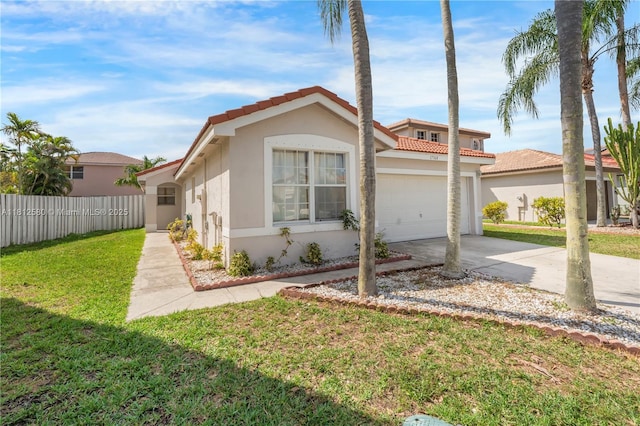 17368 SW 22nd Ct, Miramar, FL 33029 - mediterranean / spanish-style home featuring concrete driveway, stucco siding, a tiled roof, and a garage
