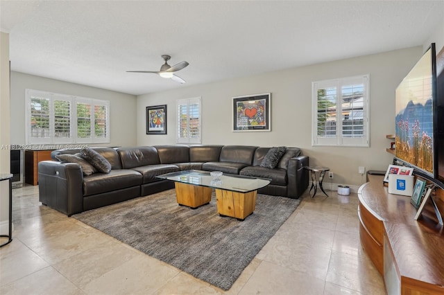 15050 E Falcons Lea Dr, Davie, FL 33331 - living area featuring a ceiling fan