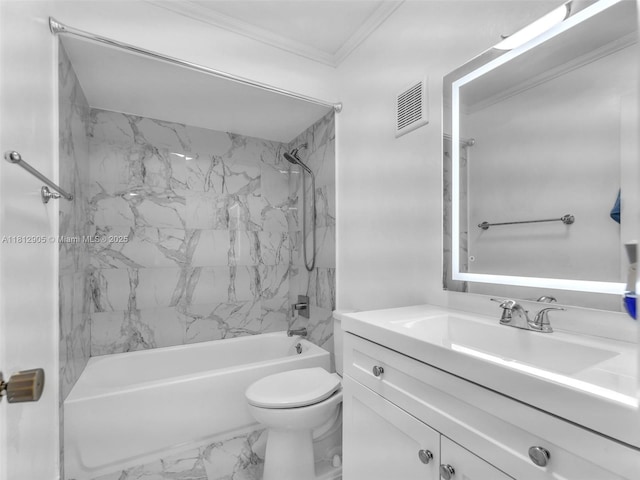 1849 SW 81st Way Unit 1-24, Davie, FL 33324 - full bathroom with crown molding, vanity, bathing tub / shower combination, toilet, and marble look tiles