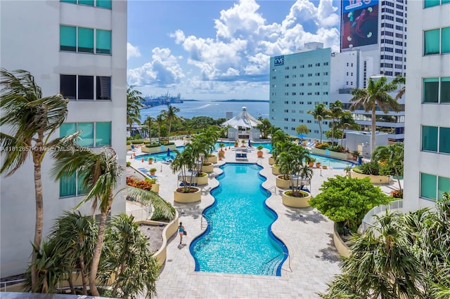 253 NE 2nd St Unit 3108, Miami, FL 33132 - community pool featuring a patio and a water view