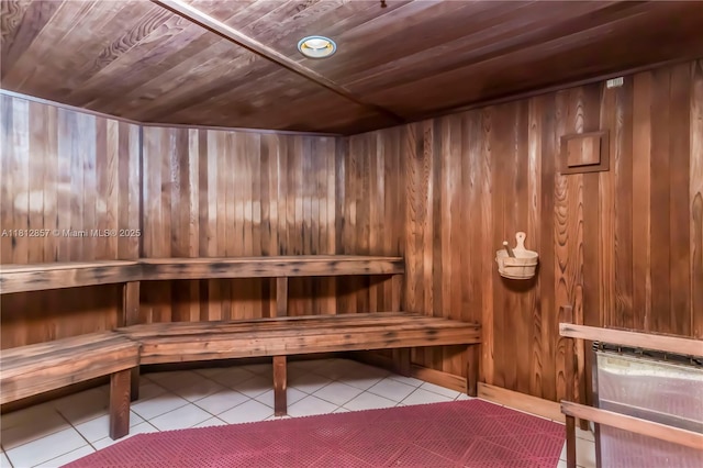 253 NE 2nd St Unit 3108, Miami, FL 33132 - sauna featuring wood ceiling, tile patterned floors, and wooden walls