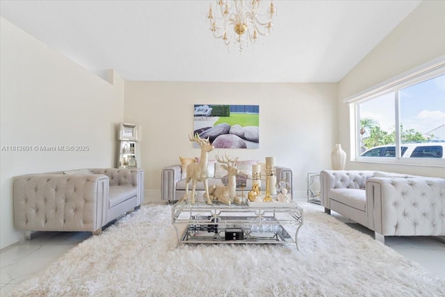 8902 NW 148th St, Miami Lakes, FL 33018 - living room featuring a chandelier and lofted ceiling