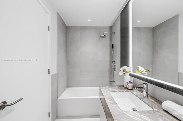 500 Alton Rd Unit 1603, Miami Beach, FL 33139 - full bath with vanity, shower / tub combination, and recessed lighting