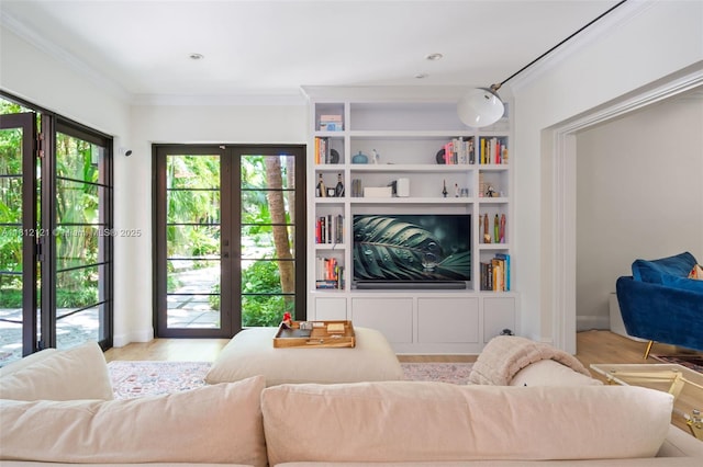 621 NE 55th St, Miami, FL 33137 - living area featuring ornamental molding and wood finished floors