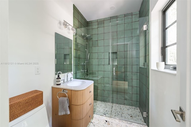 621 NE 55th St, Miami, FL 33137 - full bathroom with a shower stall, vanity, and healthy amount of natural light