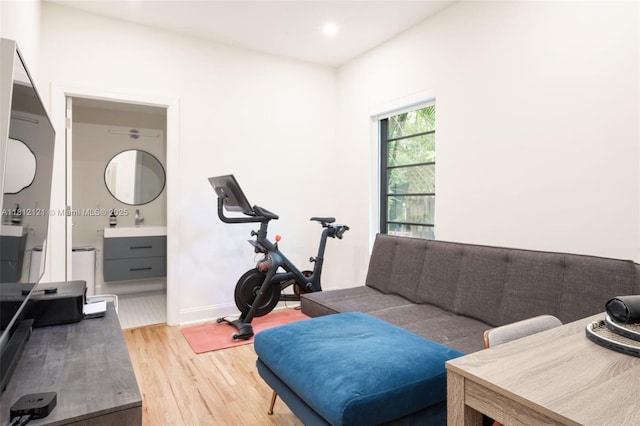 621 NE 55th St, Miami, FL 33137 - exercise area featuring wood finished floors and recessed lighting