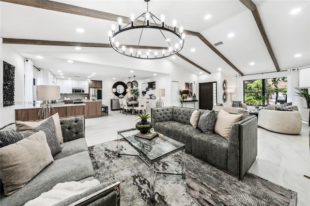 4029 NW 72nd Ave, Coral Springs, FL 33065 - living room with recessed lighting, a chandelier, and light marble finish floors