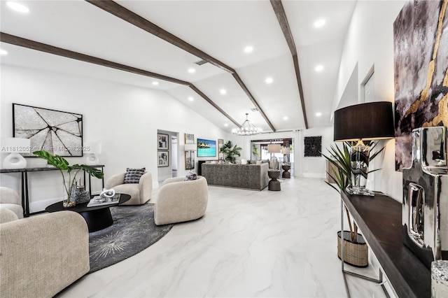 4029 NW 72nd Ave, Coral Springs, FL 33065 - living room featuring recessed lighting, marble finish floors, and a chandelier