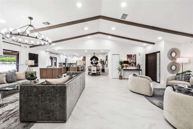 4029 NW 72nd Ave, Coral Springs, FL 33065 - living area featuring a chandelier, recessed lighting, and light marble finish flooring